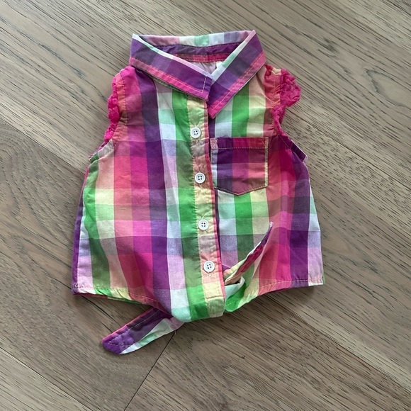 Young Hearts Girls Plaid Button Up Sleeveless Collared Tank Shorts Set Size 18M - Picture 3 of 12